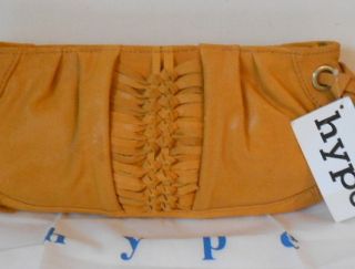  HANDBAG MUSTARD YELLOW LEATHER CLUTCH JANICE KNOTTED LEATHER NWT $125