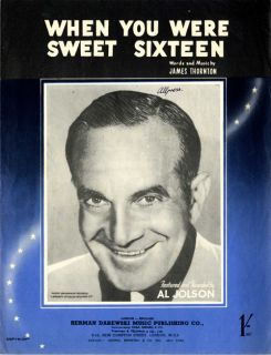 Al Jolson 1944 When You Were Sweet Sixteen Nice Large Pic UK Sheet