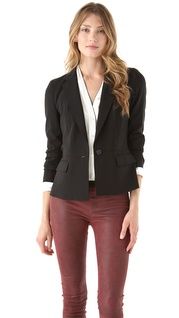 DKNY V Neck Blouse with Contrast Piping