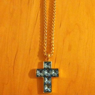 Kenneth Jay Lane Aquamarine Cross Necklace