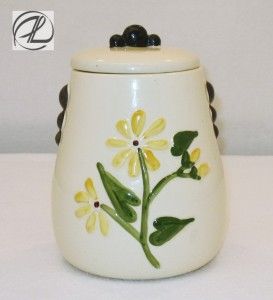 Vintage Cookie Jar Daisy Yellow White Pottery Antique Round Retro 1940