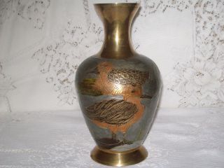 Solid Brass Vase Hand Made in India with Bird Design 10 Tall