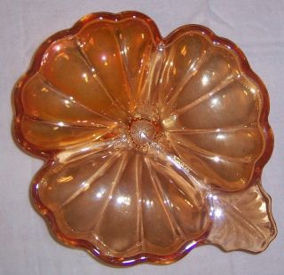 Jeannette DORIC Marigold Carnival Glass 3 Part Candy Dish Vintage