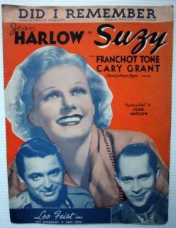Jean Harlow Sheet Music Did I Remember Suzy MGM