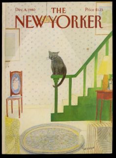 1980 Jean Jacques Sempe Cat on Bannister Art New Yorker Cover