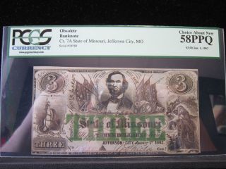 State of Missouri , Jefferson City, Mo 3$ note/PCGS 58PPQ 