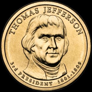  2007 Presidential Thomas Jefferson $1 Dollar Golden Color Coin