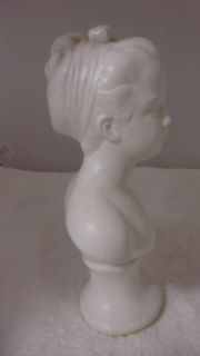 Vintage Ceramic Female Bust In White Young Girl Statue 9.5H x 5W
