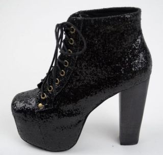 Jeffrey Campbell New Black Glitter Lita Boots Shoes 9