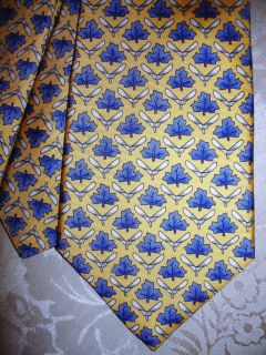 Thomas Pink Jermyn St London Blue Yellow Maple Leaf Silk Tie 57 Minty