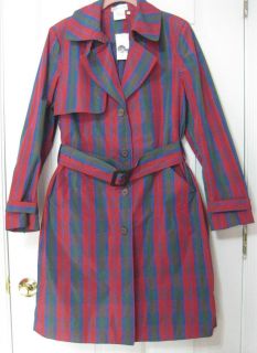 JEFFREY BANKS PLAID TRENCH COAT IN RED LINDSAY TARTAN   SIZE SMALL NWT