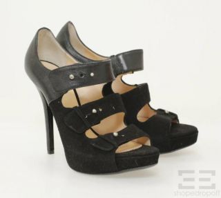 Jerome C Rousseau Black Suede Leather Strappy Heels Size 38 5