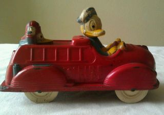 Vintage Sun Rubber Walt Disney Toy Red Fire Truck