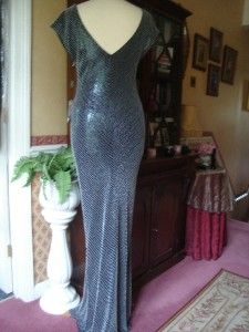 Jenny Packham Navy Silk Sequin Bead Evening Gown UK10 12 US8 Stunning