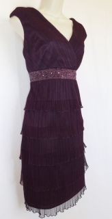 New Jessica Howard Purple Embellished Tiered Surplice Cocktail Party