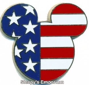  Mickey Head Ears Icon USA American Flag Disney Lanyard Pin