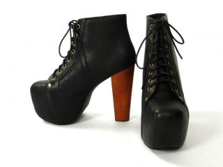 Jeffrey Campbell Lita Black Leather Platform Boots Heels