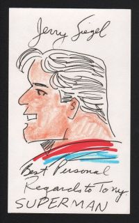 Jerry Siegel Superman Original Artwork Drawn Hand Signed Very RARE by