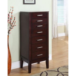 Wooden Espresso Jewelry Armoire Box Standing Chest Drawers Mirror