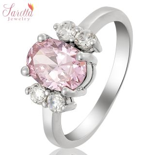  Lady Fashion Jewelry Pink Sapphire White Gold GP Cocktail Gem Ring 8 Q