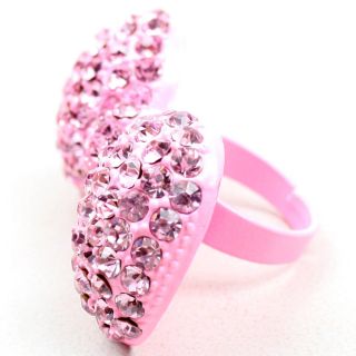  Light Pink Rhinestone Crystal Bling Cute Bow Adjustable Ring