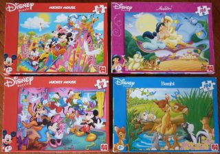 Jumbo Brand Disney 4 100pc Jigsaw Puzzles Aladdin Bambi 2 Mickey Mouse