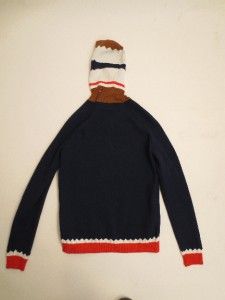 Jil Sander Navy Sweater w Multicolor Geometric Hood Design Sz 36
