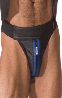 Zip fronted Leather Jock Strap with Colour Stripe