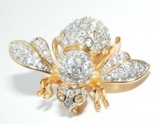 Joan Rivers Big Rhinestone Bee Bug Brooch Pin Costume Jewelry Clear