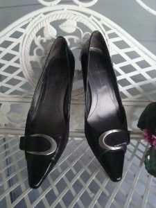 Joan and David Circa Black with Silver Buckle Pumps Shoes Size 6M LN