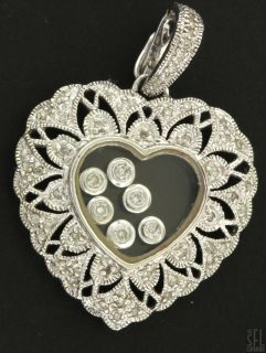14k WG 75ct Floating Diamond Heart Charm Pendant