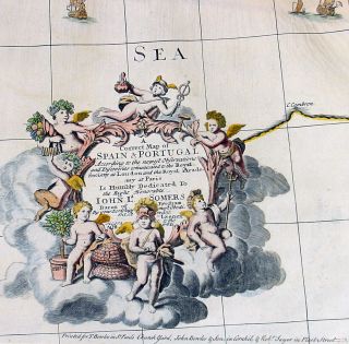 1712 Senex Large Antique Map of Spain Portugal