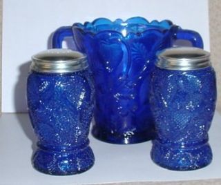 Cobalt Blue Glass Kitchen Set, Spooner and Salt & Pepper Shakers http