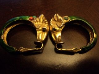 Vintage Richelieu Mini Rams Head Zodiac Enamel Gems Earrings Modernist