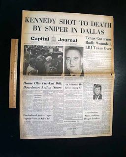 JOHN F KENNEDY Early 1st Rpt JFK Assassination Murder 1963 Salem OR Newspaper  