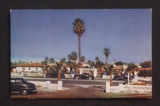 1940s Lone Palm Hotel Entrance Old Cars Palm Springs CA Riverside Co Postcard  