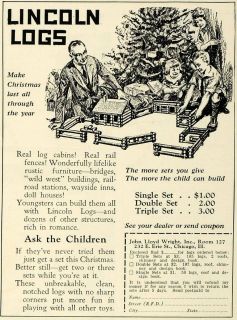 1924 Ad John Lloyd Wright Lincoln Logs Christmas Toys 232 E Erie St Chicago IL  