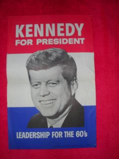 Original John F Kennedy 1960 Campaign Poster Hard to Find 21 x 14  