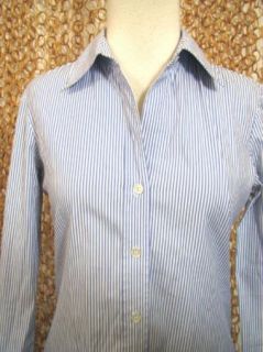 THEORY Womens LARISSA Blue White Striped Button Up Long Sleeve Cotton Shirt sz P  