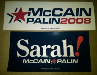 John McCain Sarah Palin 2008 2 Bumper Sticker Republican Combo  