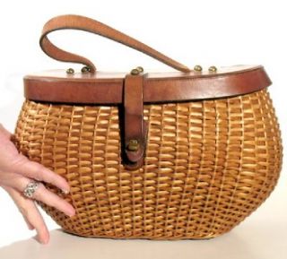 Vintage John Romain Leather Wicker Purse Fishing Basket Style Handbag  