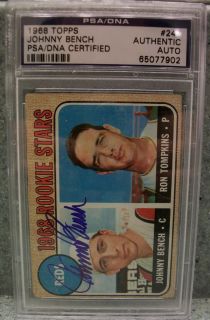 Johnny Bench Signed 1968 Topps Rookie 247 PSA DNA Auto Autograph  