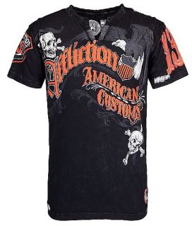 Affliction MMA American Customs Notch Neck Eagle Black Mens Tee Shirt M  