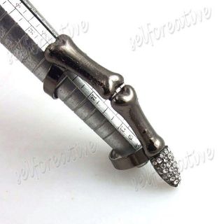 2 5" Full Finger Nail Knuckle Adjustable Ring Skeleton Joint Hinge Crystal Metal  