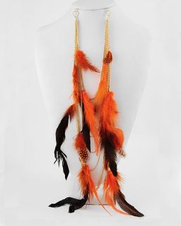 New Orange Black Feather Earlace Pierced 5 Chain Earrings Bohemian Rihanna Style  