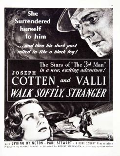 1950 Ad RKO Pictures Walk Softly Stranger Joseph Cotten Valli Spring Byington  