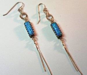Pendientes Plata Opalo Azul Joyeria Israelita Aritos Boucles D'Oreilles Earrings  