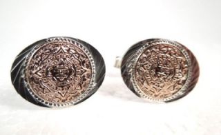Vintage Mexican Joyeria Real Sterling Silver 10K Coin Cufflinks Gift Boxed  