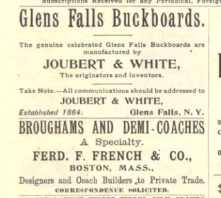 1893 Ad I Glens Falls Buckboards Joubert White Ferd French  