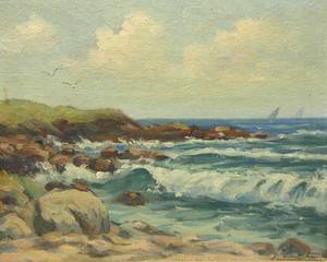 1940's Quebec Oil Painting Joseph Giunta R C A Seascape  